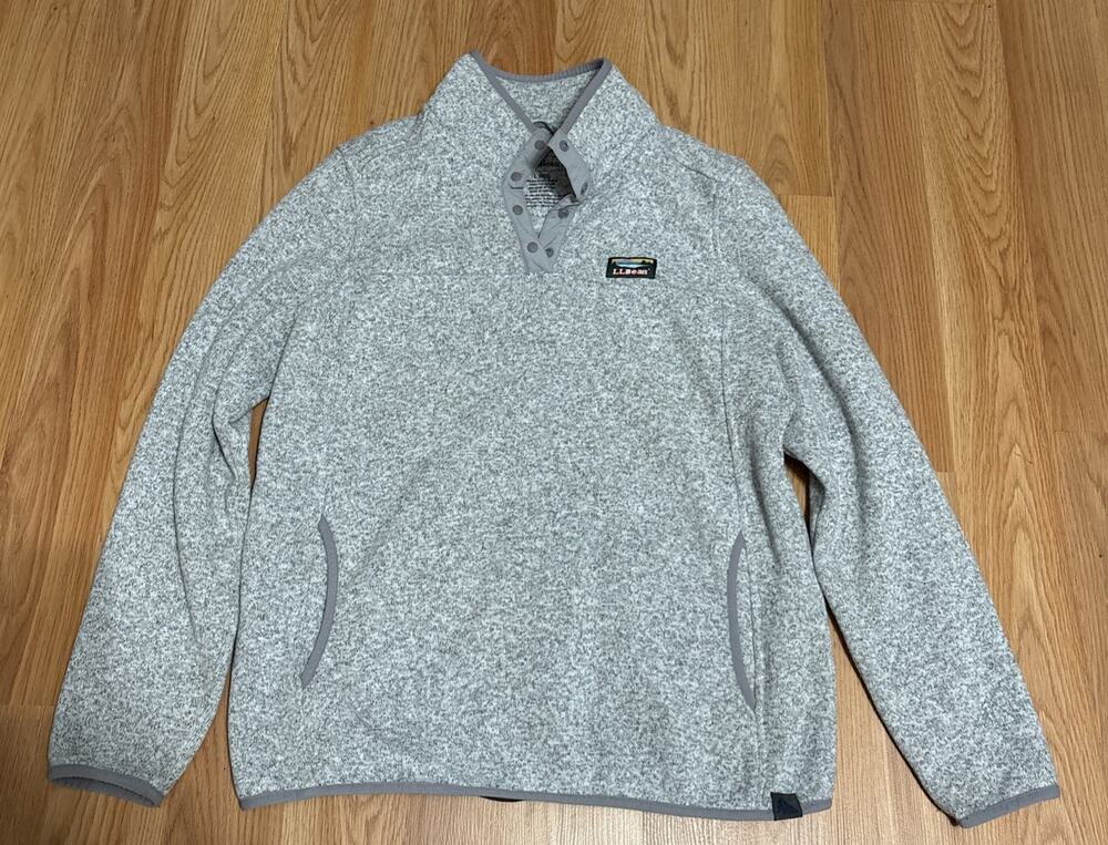 LL Bean Women’s Large Gray Sweater Fleece Pullover Kangaroo Pocket